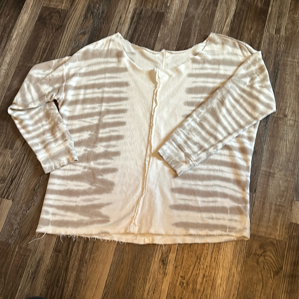 Beige and Ivory striped Distressed Sweatshirt
